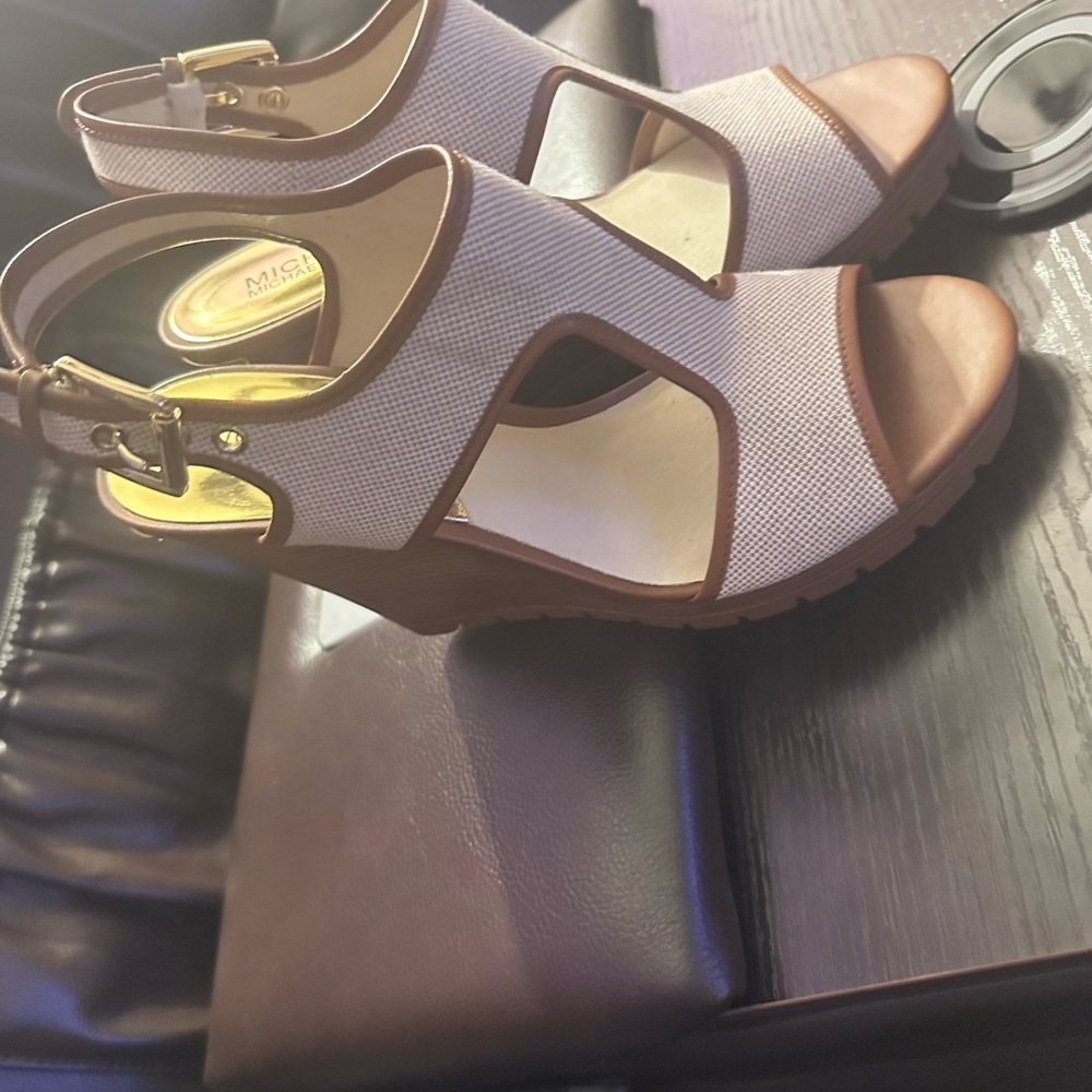 Michael Kors Tan and Brown Wedge Sandals